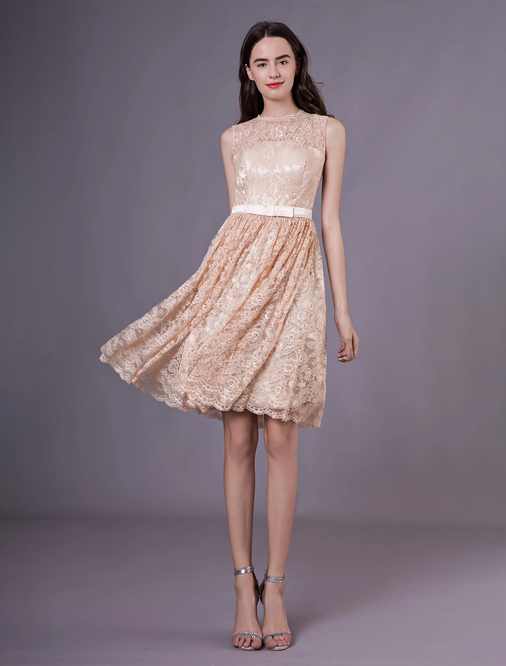 Short Prom Dress Lace Champagne Short Keyhole Cocktail Party Dress