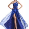 Graceful Royal Blue Chiffon Cut Out One-Shoulder Sexy Evening Dress