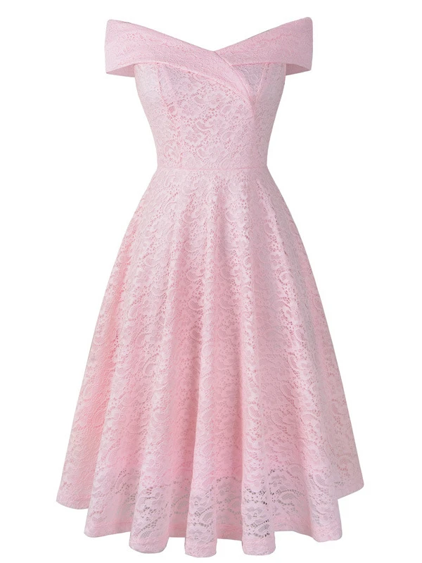 Lace Dresses Dark Navy V-Neck Sleeveless Open Shoulder Lace Hollow Out Retro Wrap Dresses - Image 6