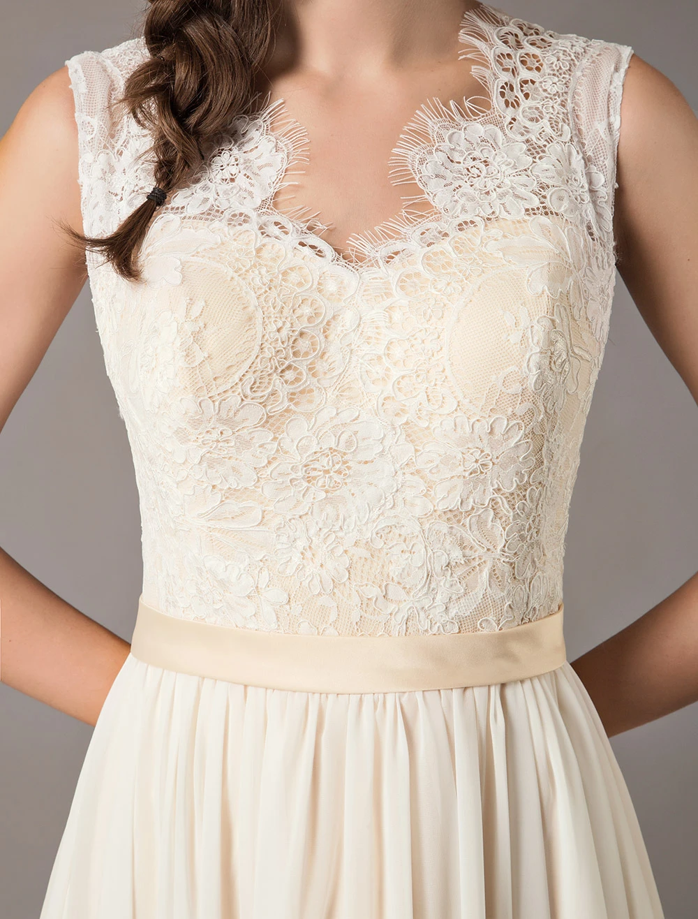Champagne Wedding Dresses Beach Lace Chiffon V Neck Bridal Dress Free Customization - Image 7