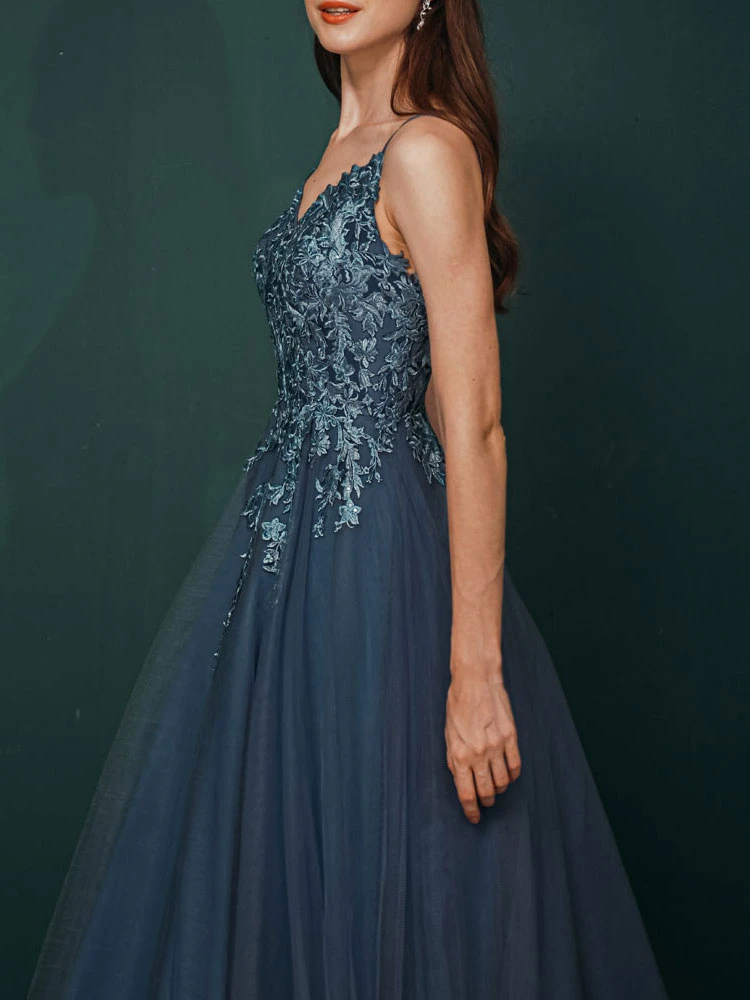 Prom Dress 2023 A-Line V-Neck Floor-Length Sleeveless Zipper Tiered Formal Dinner Dresses Free Customization - Image 7