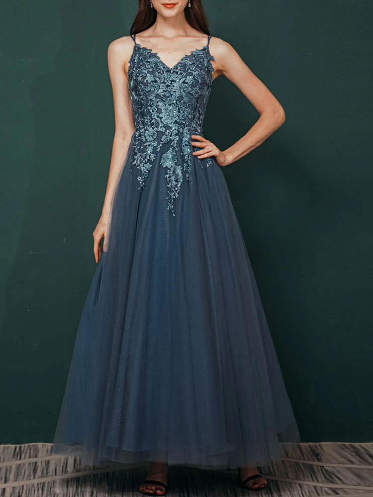 Prom Dress 2023 A-Line V-Neck Floor-Length Sleeveless Zipper Tiered Formal Dinner Dresses Free Customization