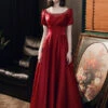 Evening Dress A-Line Jewel Neck Matte Satin Floor-Length Pleated Prom Dress