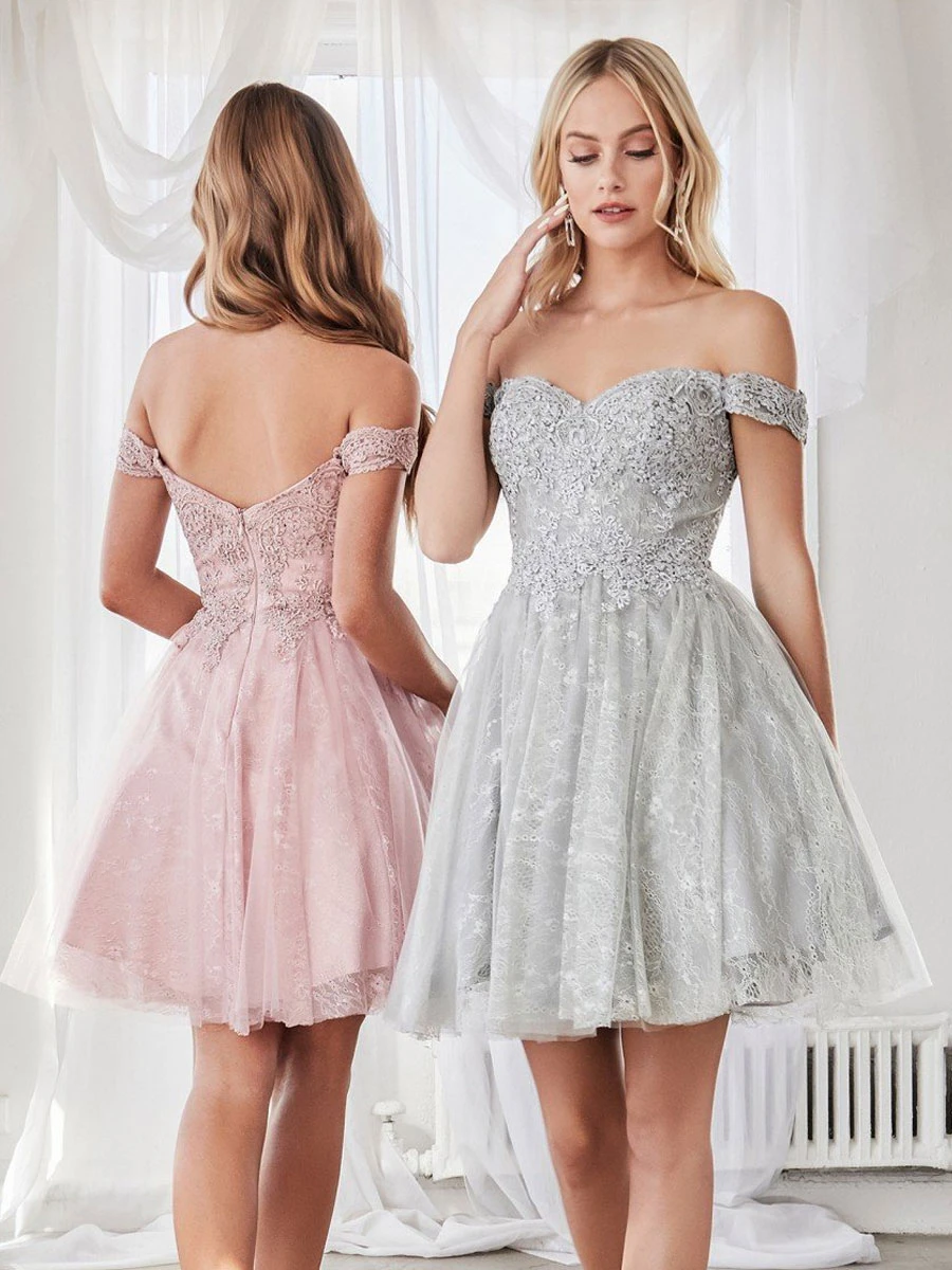 Pink Homecoming Dress 2023 Off The Shoulder A-Line Sleeveless Backless Applique Short Party Dresses Free Customization - Image 3