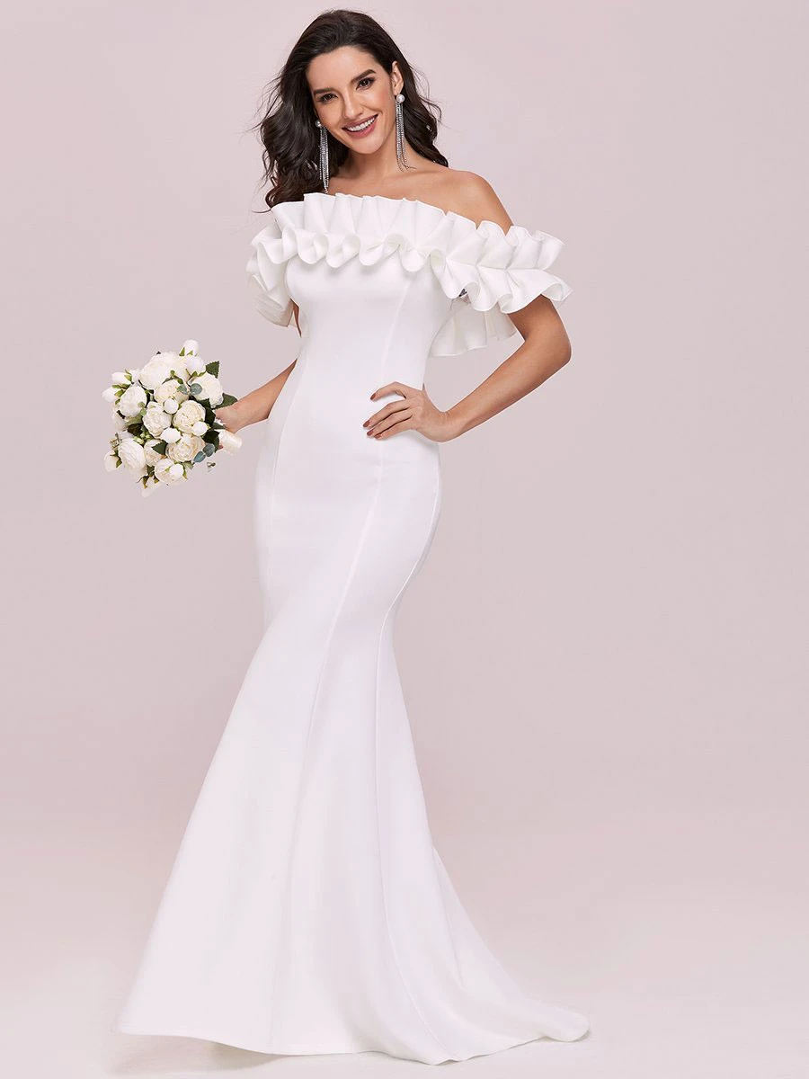 White Evening Dress 2023 Mermaid Bateau Neck Sleeveless Backless Ruffles Satin Fabric Floor-Length Formal Dinner Dresses Wedding Guest Dresses - Image 3
