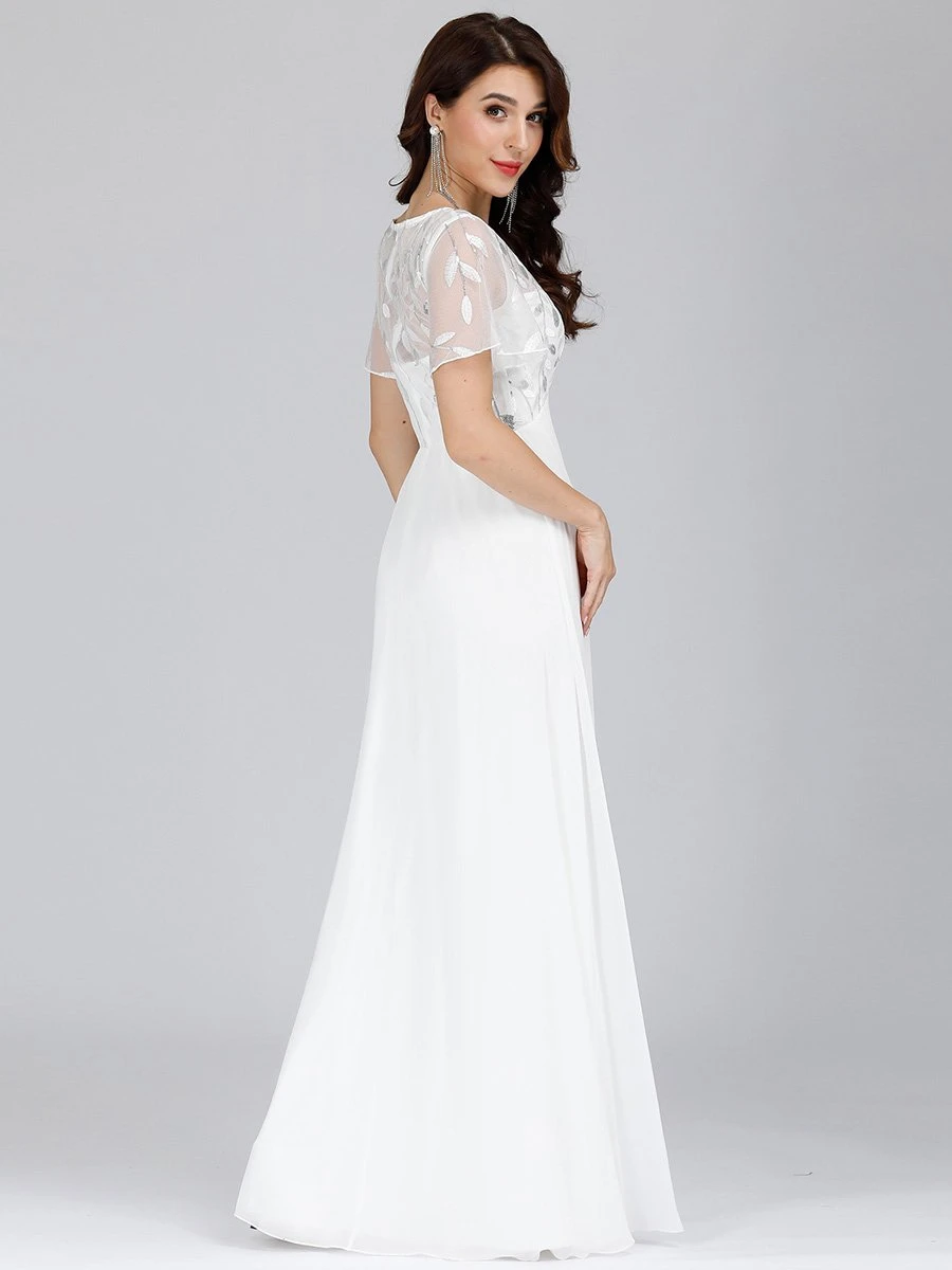 Burgundy Evening Dress 2023 A-Line V-Neck Short Sleeves Chiffon Lace Floor-Length Formal Dresses Wedding Guest Dresses - Image 7