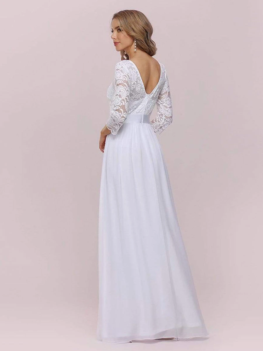 White Simple Causal Wedding Dress Lace Jewel Neck Lace Chiffon Half Sleeves A-Line Bridal Dresses Free Customization - Image 8