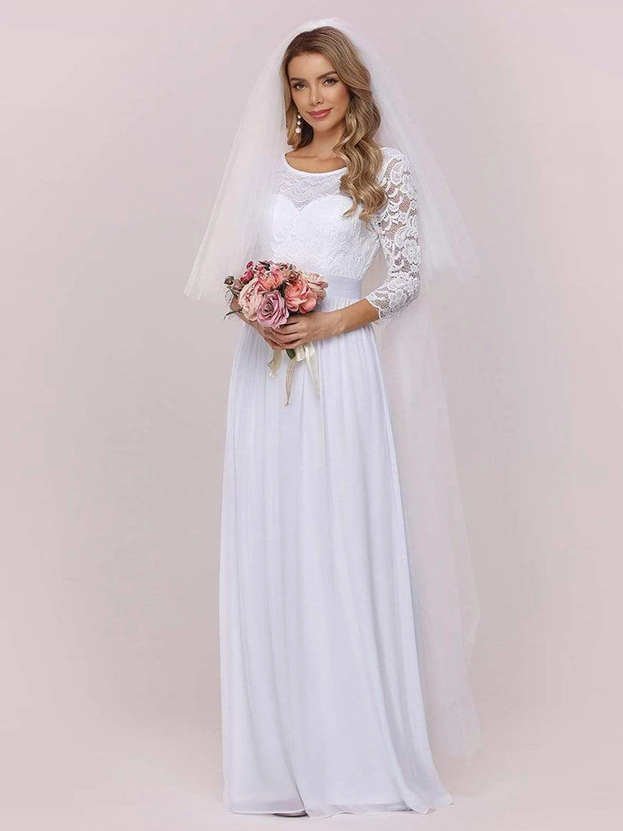 White Simple Causal Wedding Dress Lace Jewel Neck Lace Chiffon Half Sleeves A-Line Bridal Dresses Free Customization - Image 6
