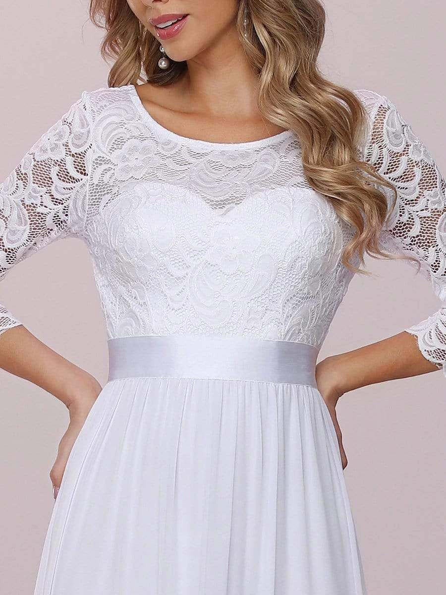White Simple Causal Wedding Dress Lace Jewel Neck Lace Chiffon Half Sleeves A-Line Bridal Dresses Free Customization - Image 9