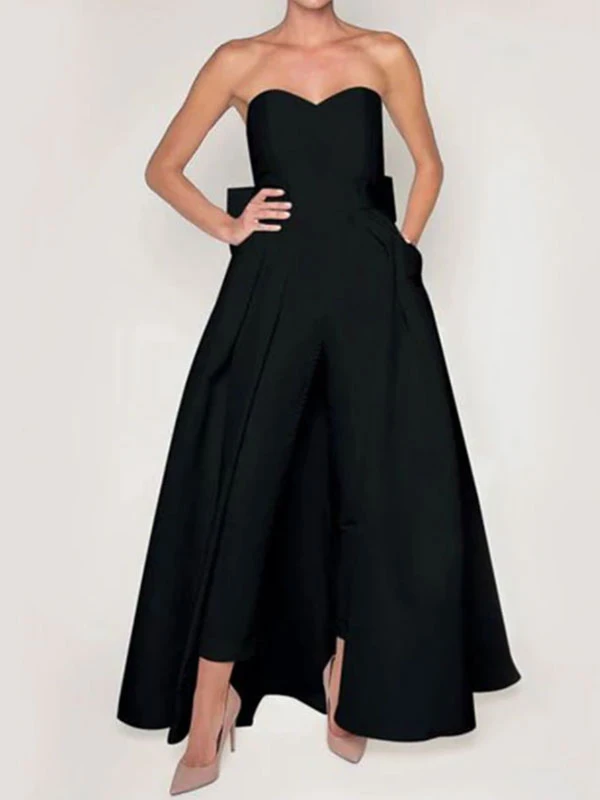 Evening Dress 2023 A-Line Strapless Sleeveless Zipper Bows Satin Fabric Red Formal Dresses Wedding Guest Dresses - Image 6