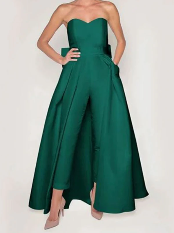 Evening Dress 2023 A-Line Strapless Sleeveless Zipper Bows Satin Fabric Red Formal Dresses Wedding Guest Dresses - Image 5