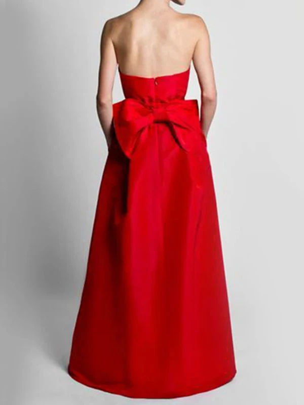 Evening Dress 2023 A-Line Strapless Sleeveless Zipper Bows Satin Fabric Red Formal Dresses Wedding Guest Dresses - Image 3