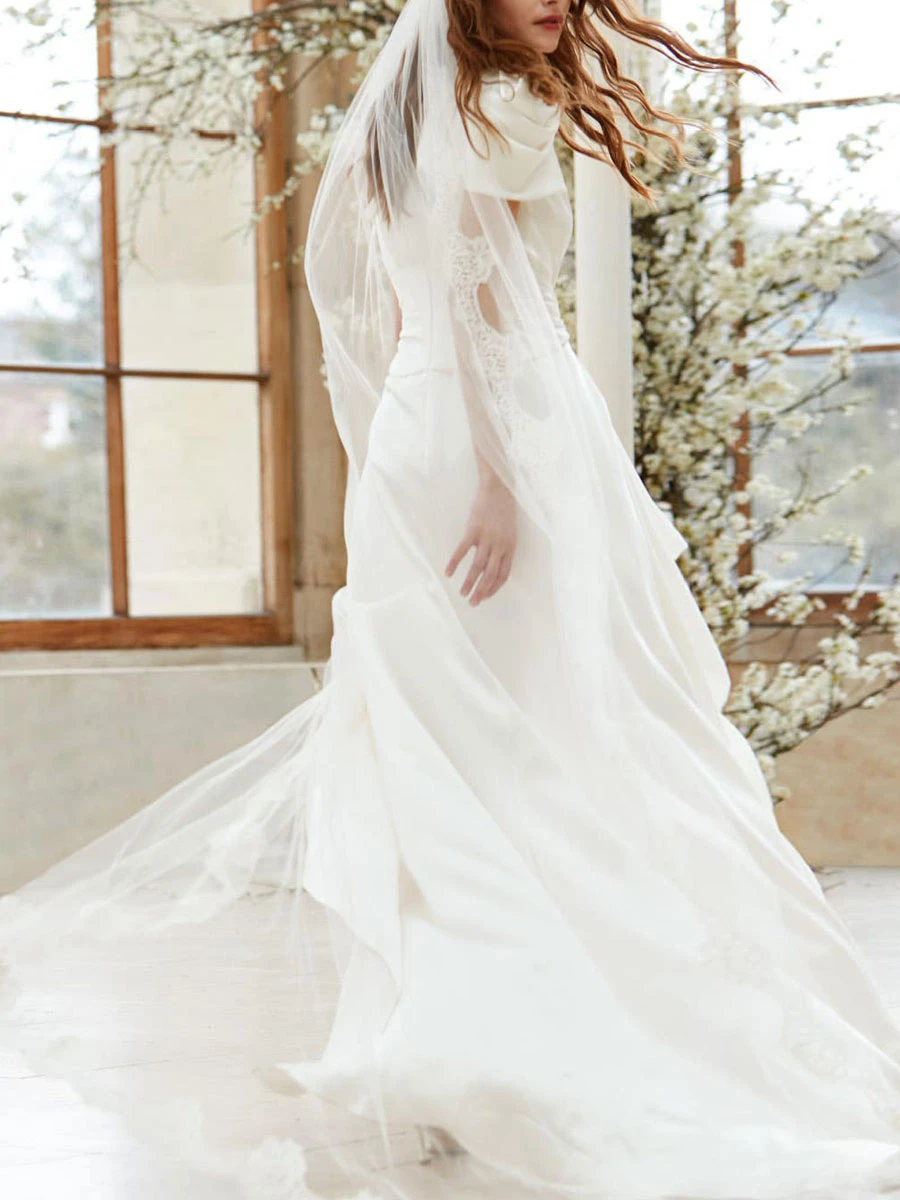 Ivory Simple Causal Wedding Dress Satin Fabric V-Neck Short Sleeves A-Line Bridal Dresses Free Customization - Image 2