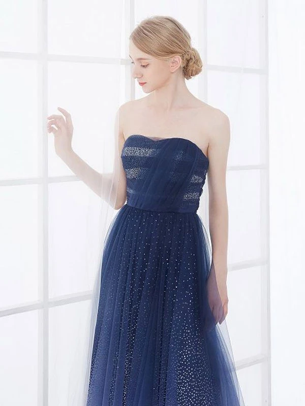 Navy Blue Wedding Dress Strapless Sleeveless Lace Up Floor Length Lace Tulle A Line Bridal Gowns Free Customization - Image 4