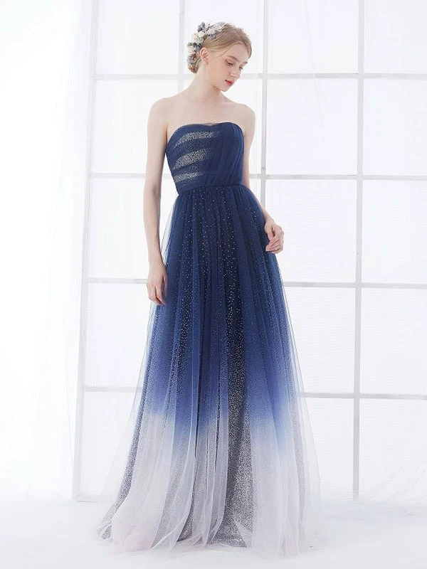 Navy Blue Wedding Dress Strapless Sleeveless Lace Up Floor Length Lace Tulle A Line Bridal Gowns Free Customization - Image 2