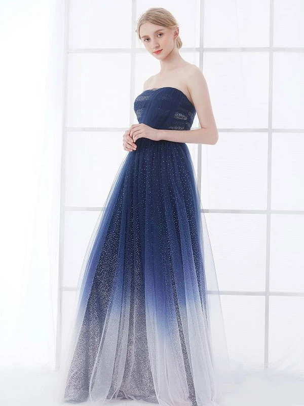 Navy Blue Wedding Dress Strapless Sleeveless Lace Up Floor Length Lace Tulle A Line Bridal Gowns Free Customization