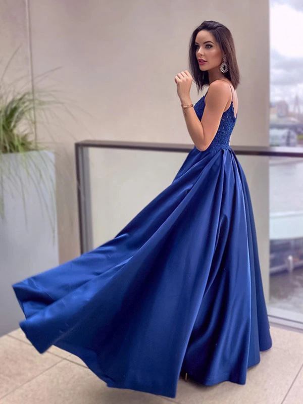 Royal Blue Evening Dresses 2023 Zipper Sleeveless Satin A-Line Long Bridal Gowns Wedding Guest Dresses Free Customization - Image 2