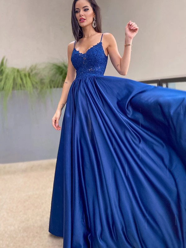 Royal Blue Evening Dresses 2023 Zipper Sleeveless Satin A-Line Long Bridal Gowns Wedding Guest Dresses Free Customization - Image 3