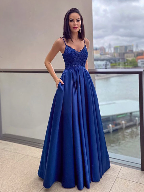 Royal Blue Evening Dresses 2023 Zipper Sleeveless Satin A-Line Long Bridal Gowns Wedding Guest Dresses Free Customization