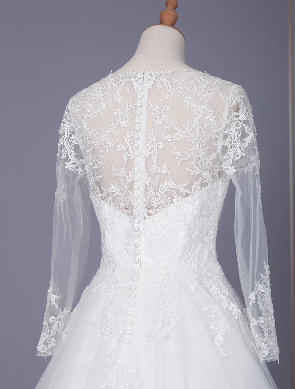 White Simple Wedding Dress A-Line V-Neckline Long Sleeves Zipper Lace Tulle Bridal Dresses Free Customization - Image 5