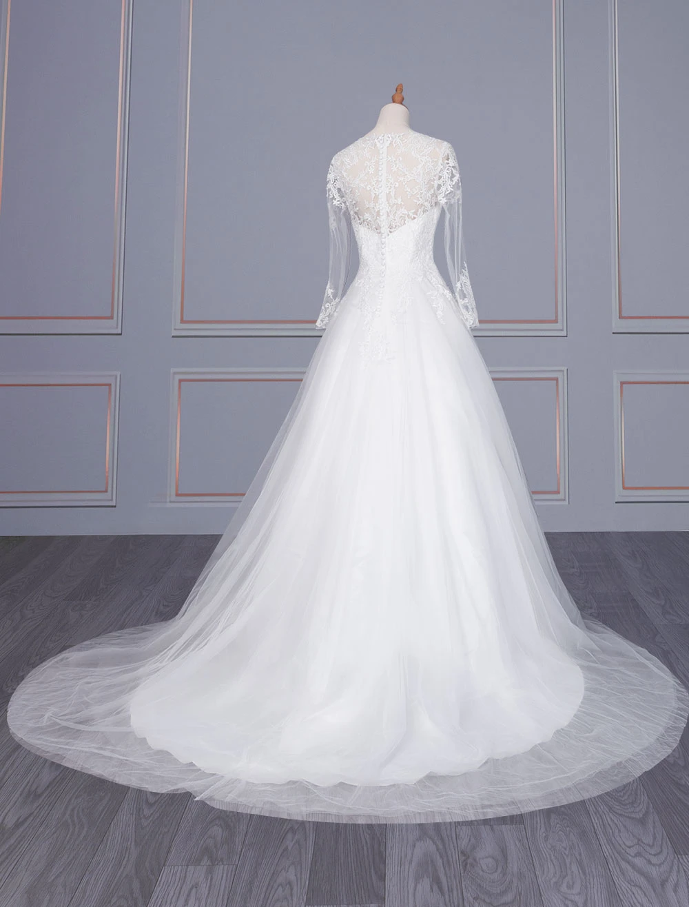 White Simple Wedding Dress A-Line V-Neckline Long Sleeves Zipper Lace Tulle Bridal Dresses Free Customization - Image 3