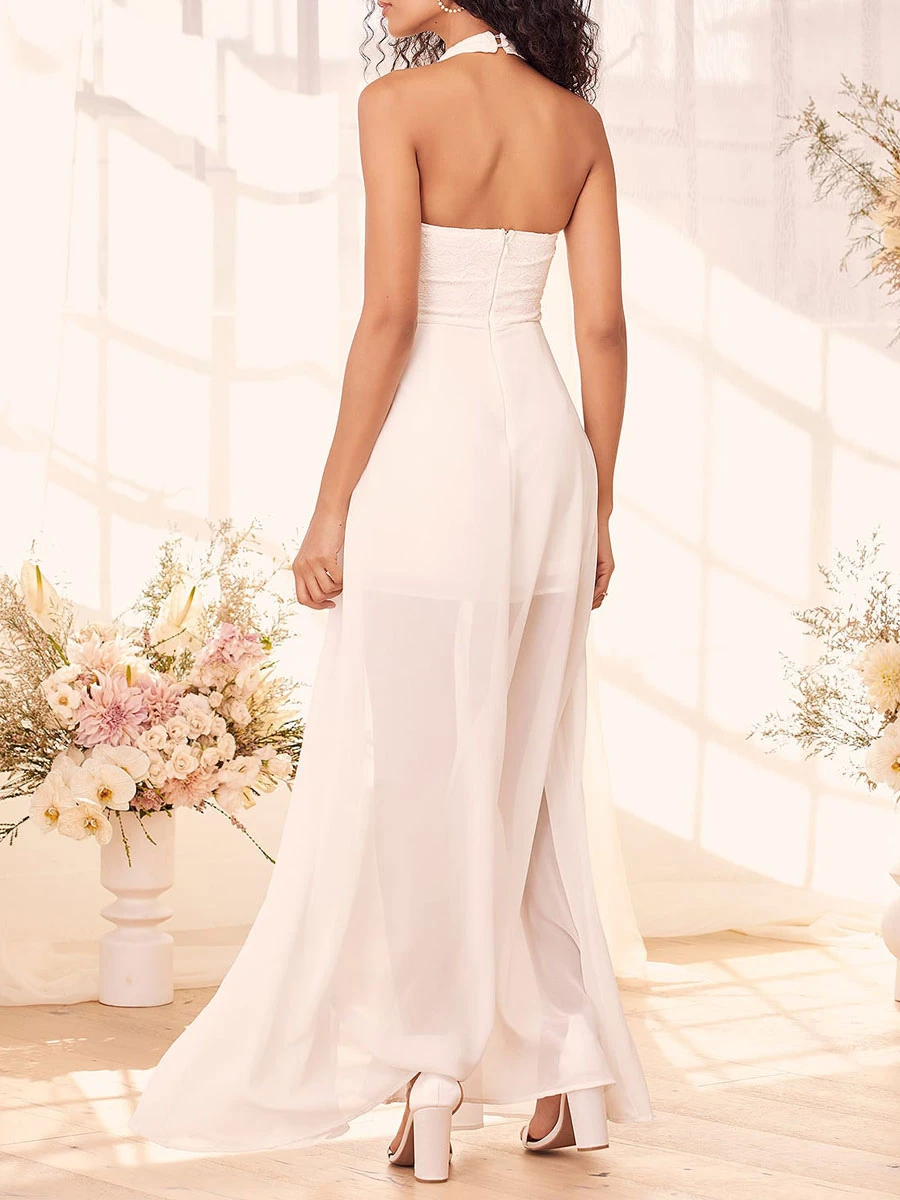 White Engagement Dress 2023 Halter Neck Sleeveless Backless Floor Length Honeymoon Dress Free Customization - Image 3