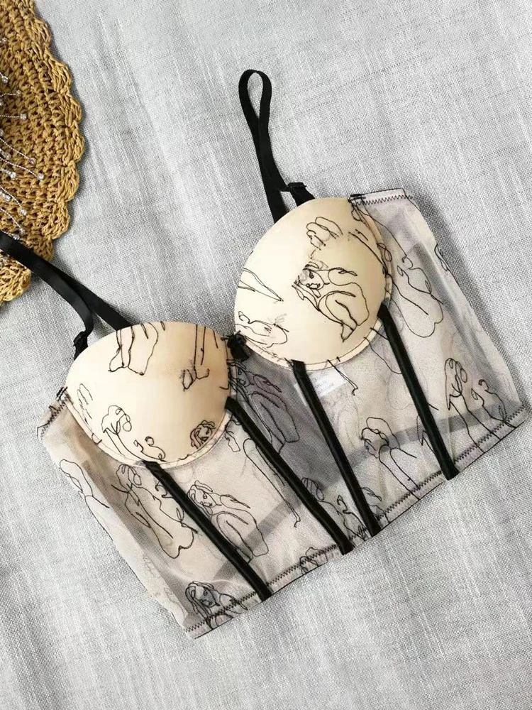 Sexy Cami Top For Women Straps Neck Adjustable Straps Cartoon Characters Print Apricot Summer Tops - Image 5