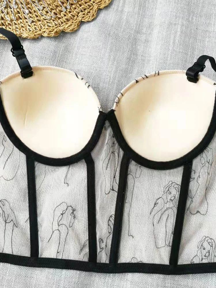 Sexy Cami Top For Women Straps Neck Adjustable Straps Cartoon Characters Print Apricot Summer Tops - Image 2