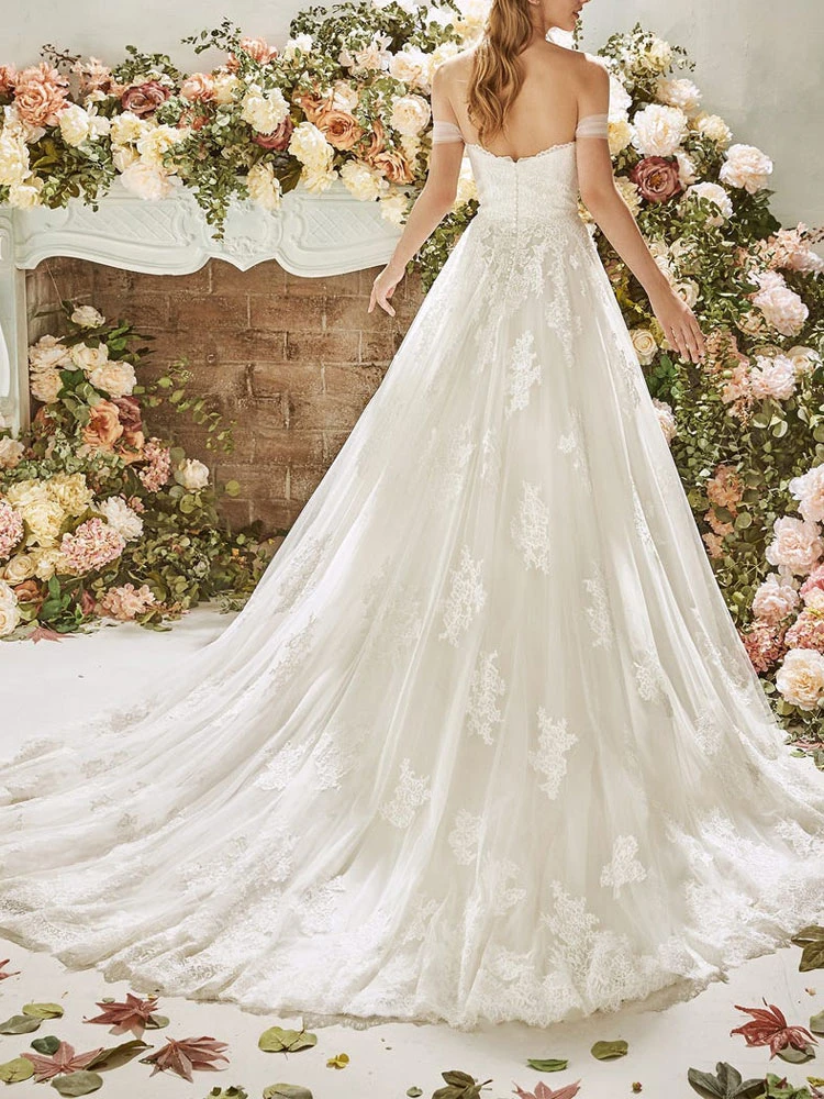 Ivory Wedding Dresses With Train A-Line Sleeveless Lace Strapless Bridal Gowns Free Customization - Image 2