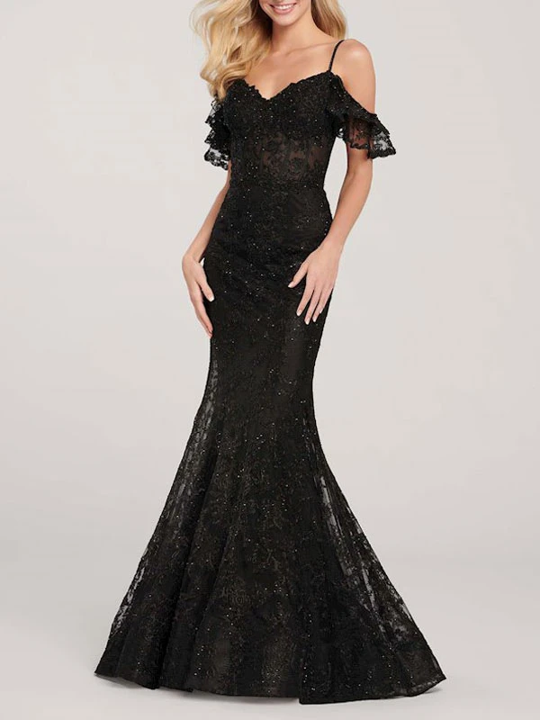 Black Evening Dress 2023 Mermaid Sleeveless Backless Lace-Up Lace Wedding Guest Dresses Free Customization