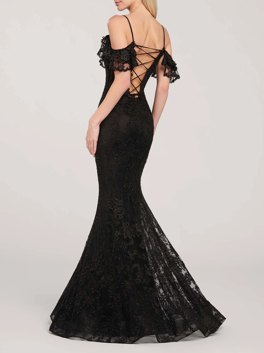 Black Evening Dress 2023 Mermaid Sleeveless Backless Lace-Up Lace Wedding Guest Dresses Free Customization - Image 2