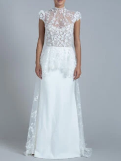 Simple Mermaid Causal Wedding Dress High Collar Short Sleeves Lace A-Line Bridal Dresses Free Customization