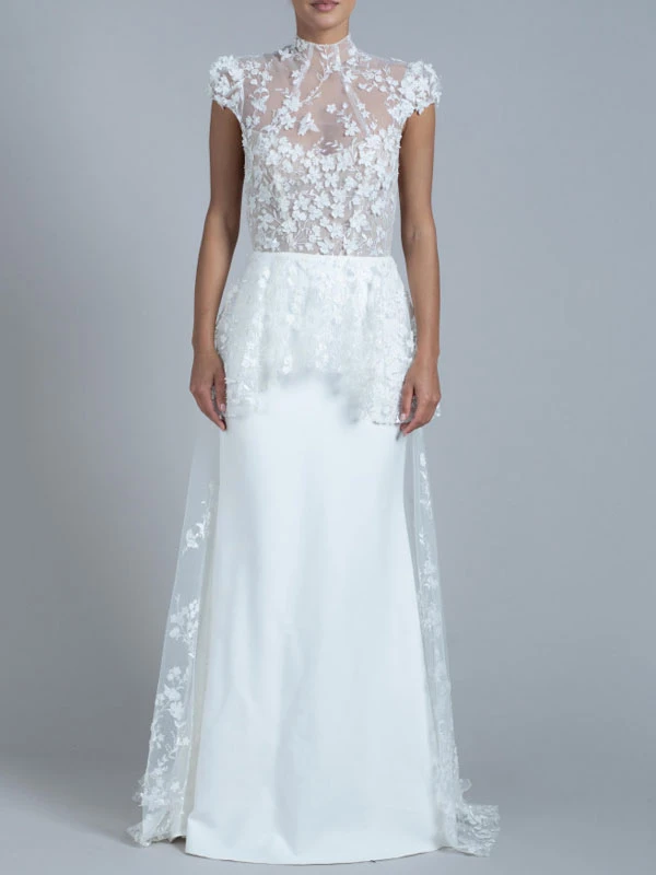 Simple Mermaid Causal Wedding Dress High Collar Short Sleeves Lace A-Line Bridal Dresses Free Customization