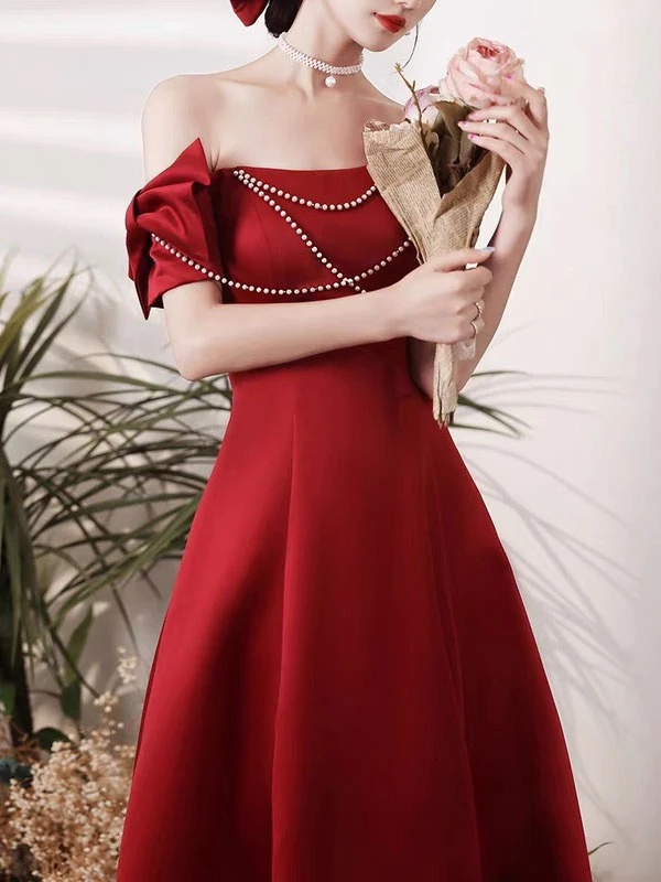 Prom Dress 2023 A-Line Bateau Neck Satin Fabric Floor-Length Bows Party Dresses - Image 4