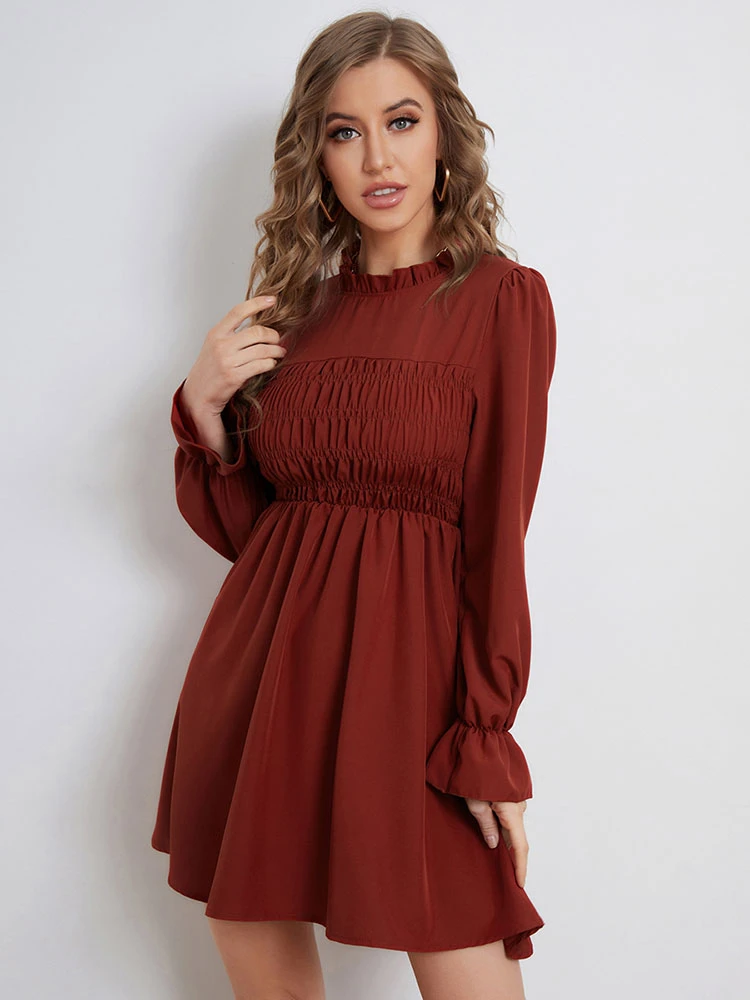 Vintage Dress 1950s High Collar Long Sleeves Women Knee Length Rockabilly Dress - Image 5