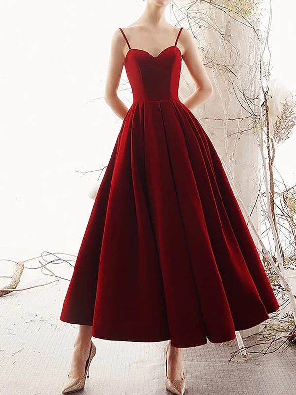 Prom Dress 2023 A-Line Sweetheart Neck Ankle-Length Sleeveless Backless Formal Dinner Dresses