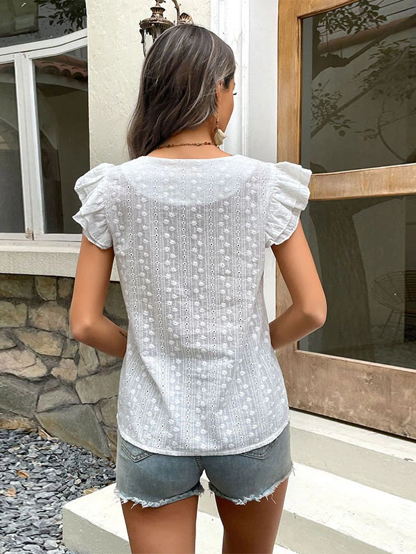 Shirt For Women White Tatting V-Neck Classic Sleeveless Tops - Image 2