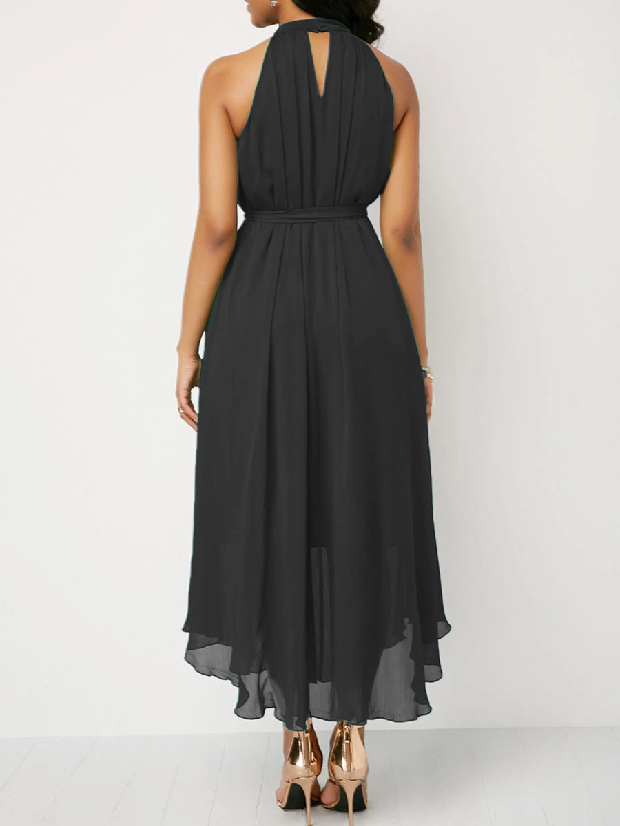 Jewel Neck Maxi Dress Short Sleeves Long Dress - Image 4