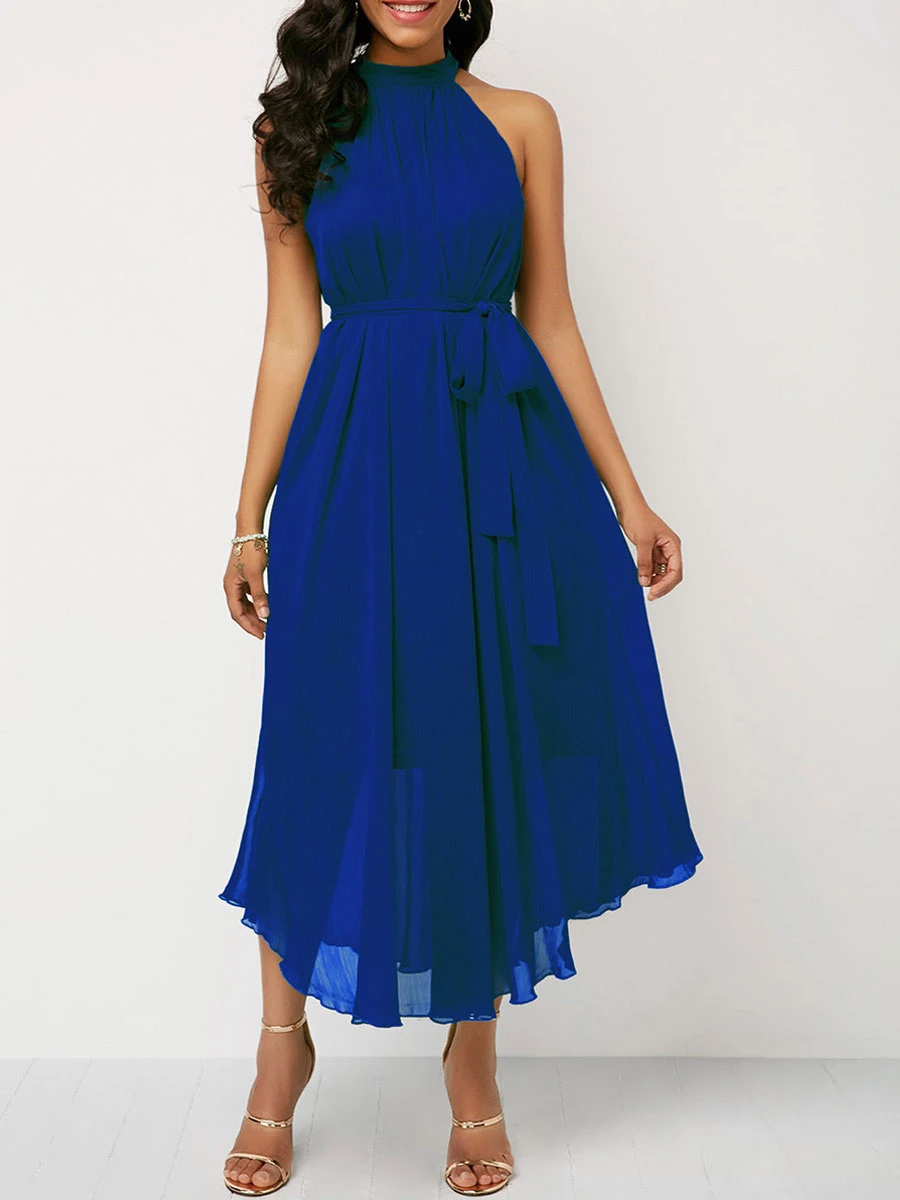 Jewel Neck Maxi Dress Short Sleeves Long Dress - Image 5