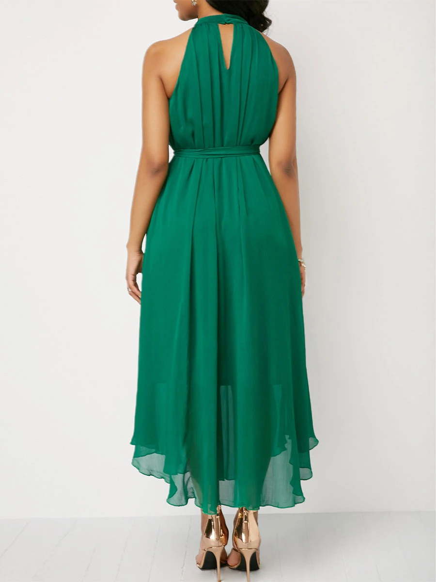 Jewel Neck Maxi Dress Short Sleeves Long Dress - Image 2