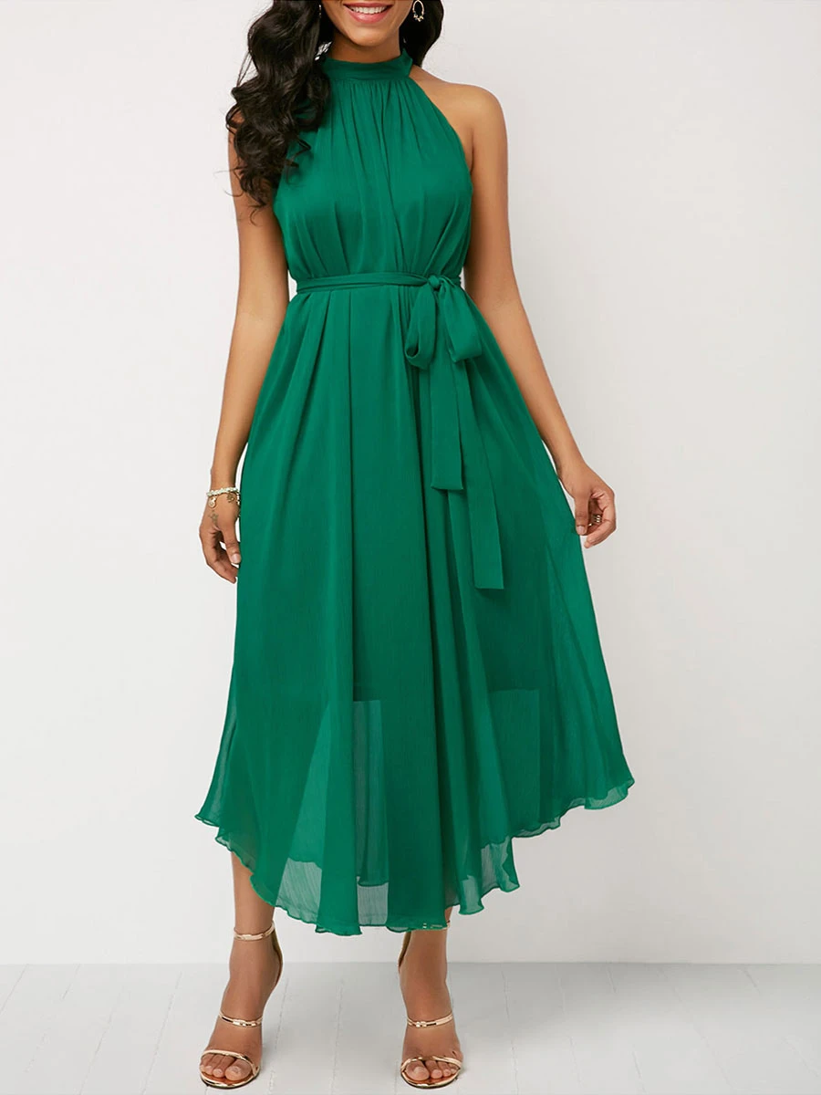 Jewel Neck Maxi Dress Short Sleeves Long Dress