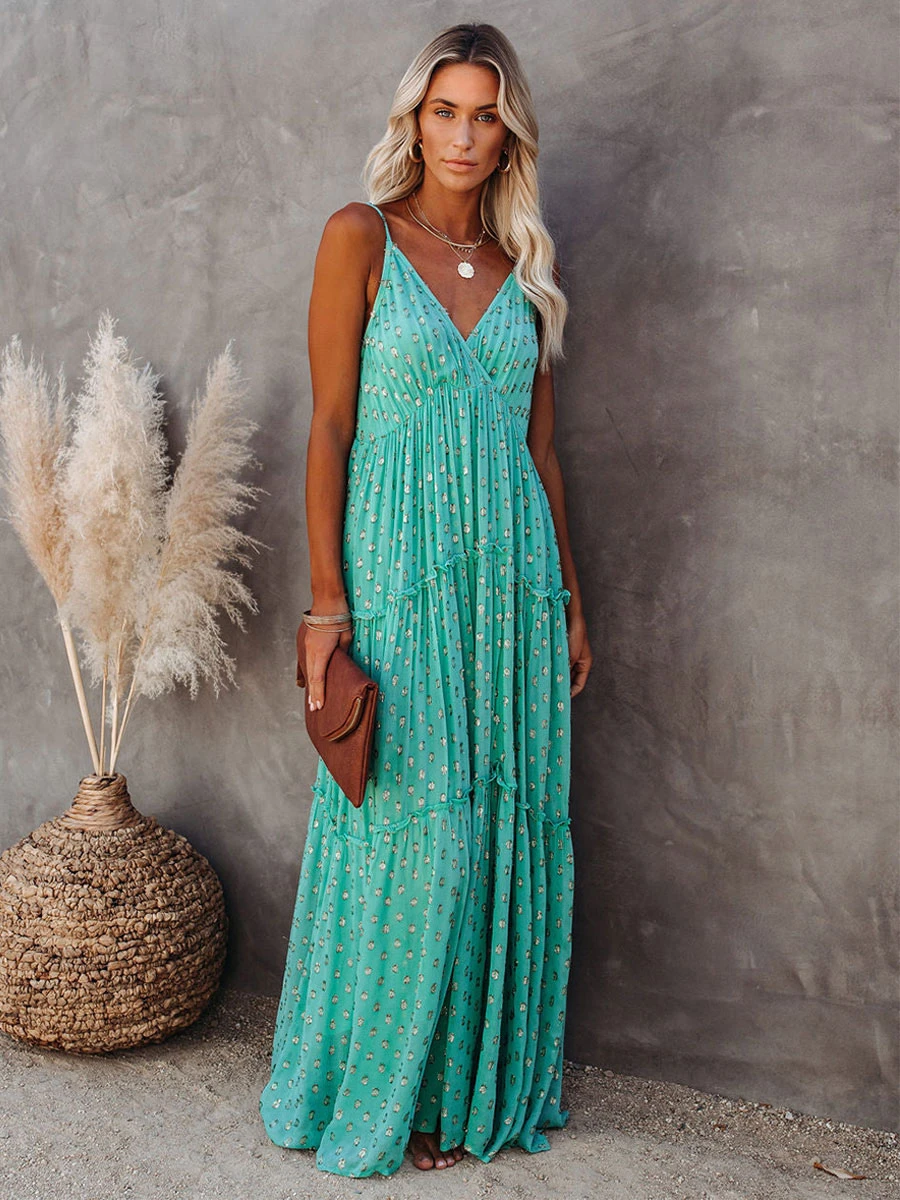 V-Neck Maxi Dress Sleeveless Casual Floor Length Dress - Image 3