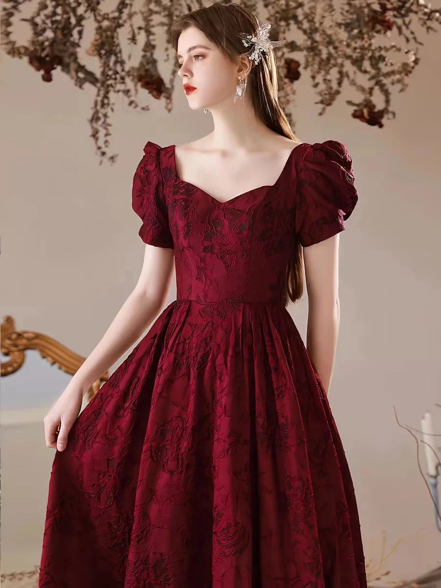 Evening Dress A-Line Sweetheart Neck Floor-Length Short Sleeves Lace-Up Jacquard Formal Dinner Dresses Free Customization - Image 3
