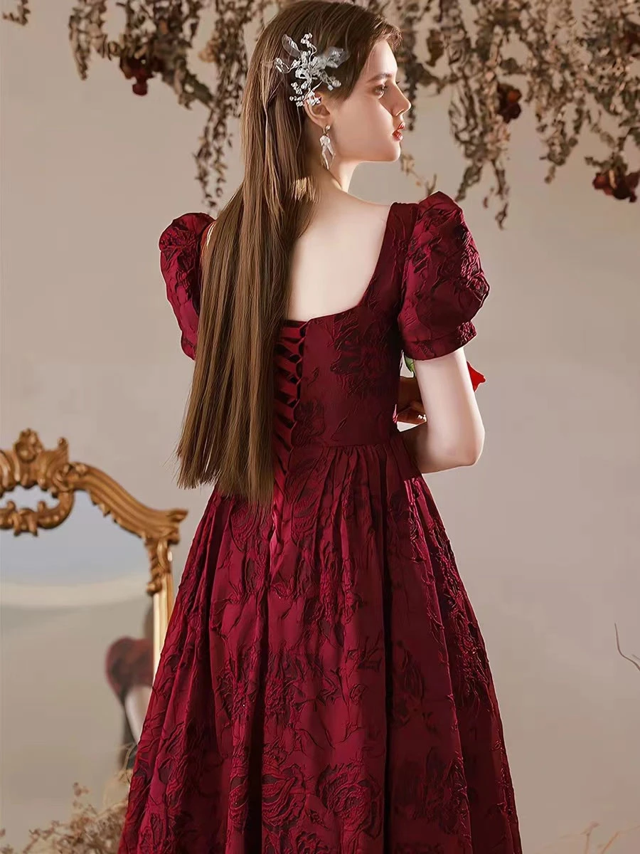 Evening Dress A-Line Sweetheart Neck Floor-Length Short Sleeves Lace-Up Jacquard Formal Dinner Dresses Free Customization - Image 2