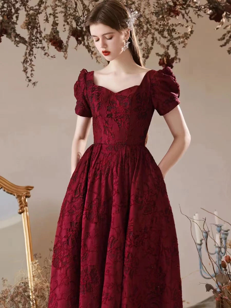 Evening Dress A-Line Sweetheart Neck Floor-Length Short Sleeves Lace-Up Jacquard Formal Dinner Dresses Free Customization - Image 4