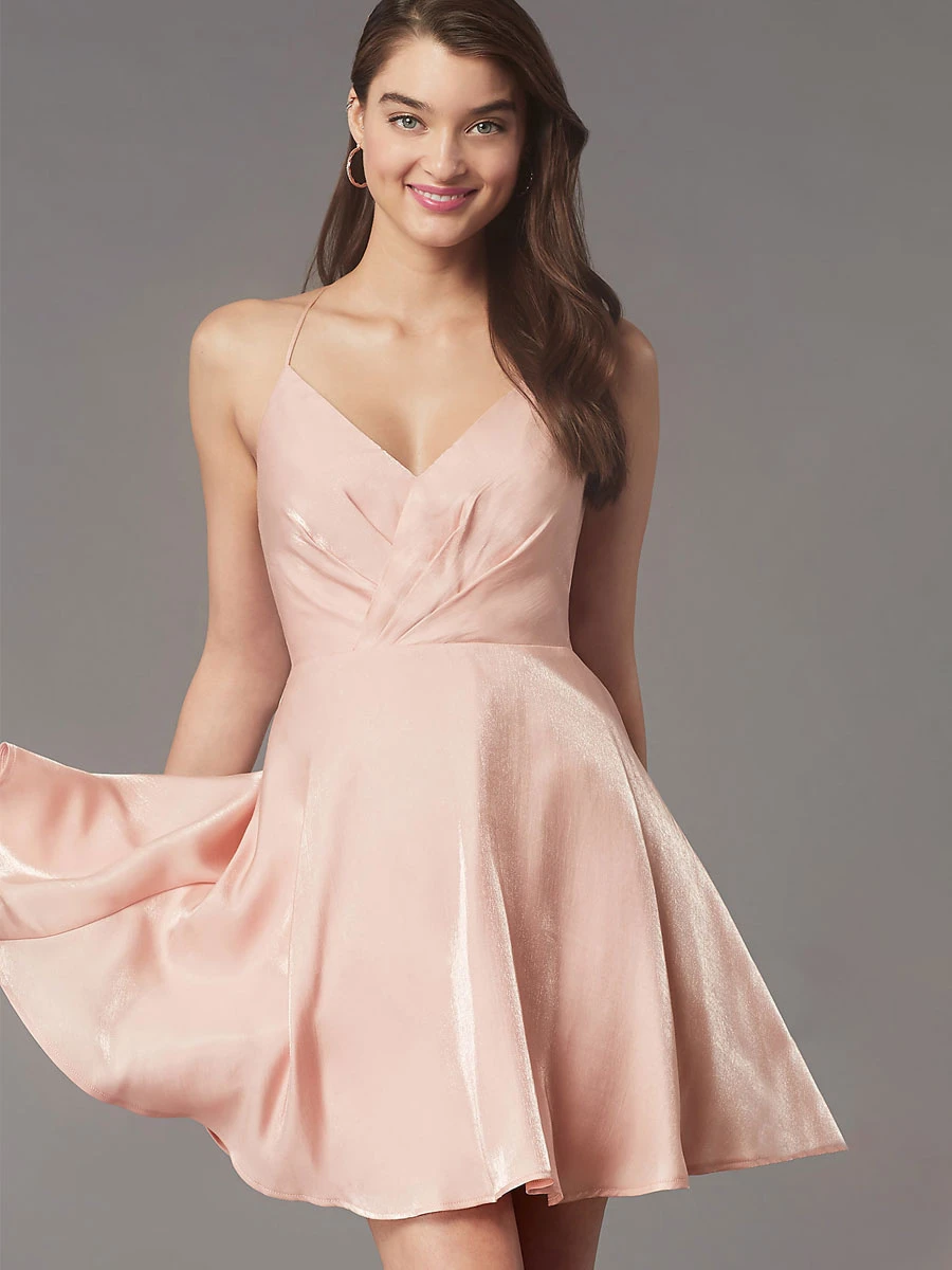 Pink Homecoming Dress 2023 Short V-Neck Pleated Spaghetti Strap Tight Graduation Party Outfits Free Customization