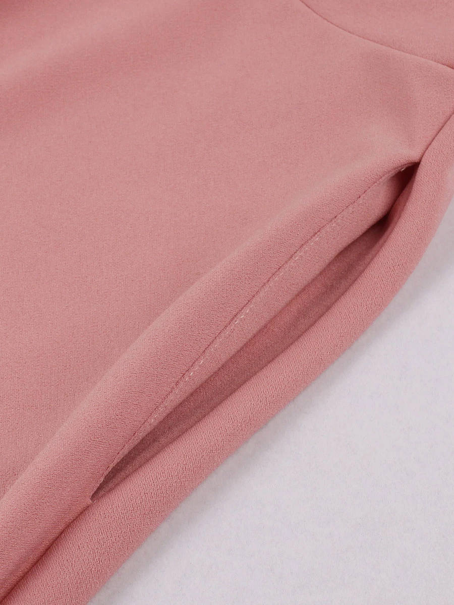 Retro Dress 1950s Audrey Hepburn Style Pink Color Block Woman's 3/4 Length Sleeves Rockabilly Dress - Image 5