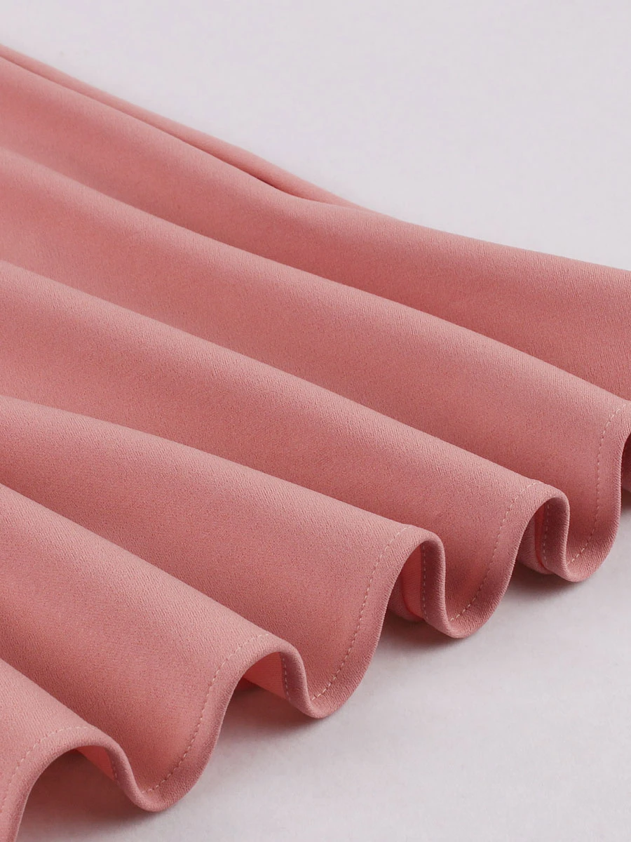 Retro Dress 1950s Audrey Hepburn Style Pink Color Block Woman's 3/4 Length Sleeves Rockabilly Dress - Image 4