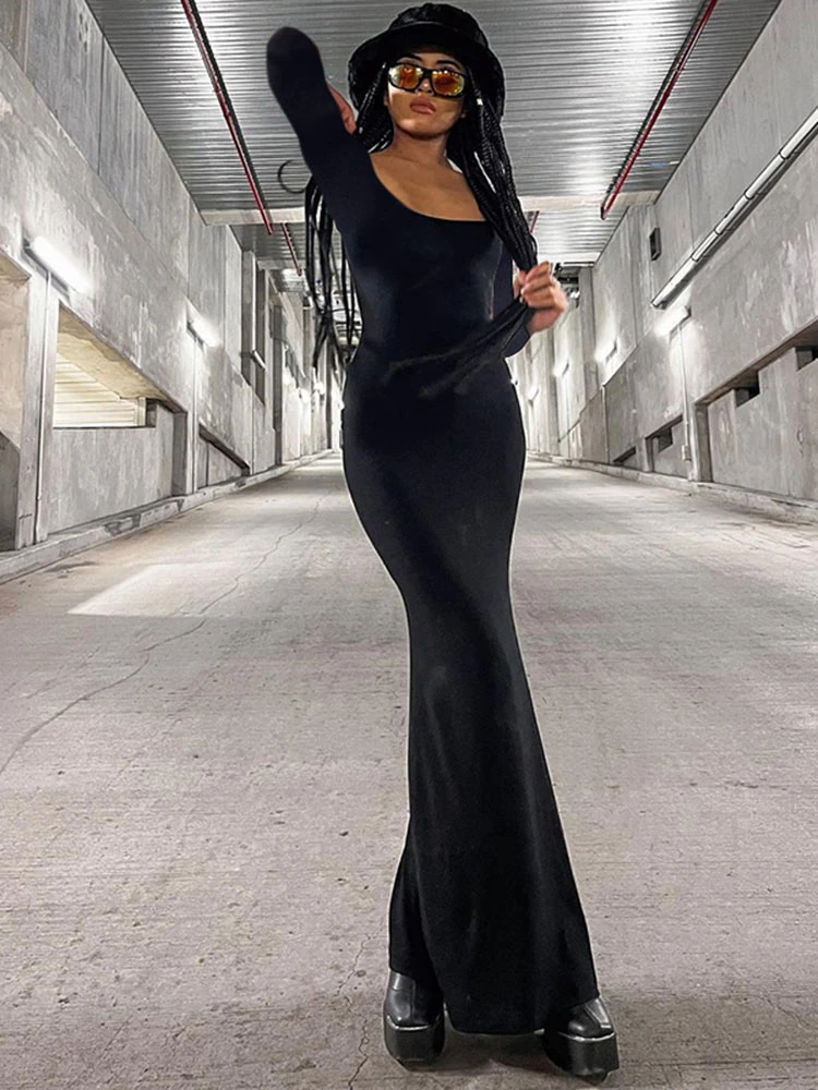 Bodycon Dresses Black Jewel Neck Casual Long Sleeves Pencil Dress - Image 3