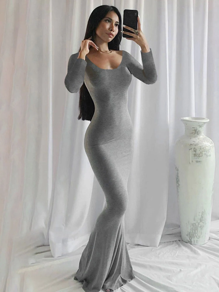 Bodycon Dresses Black Jewel Neck Casual Long Sleeves Pencil Dress